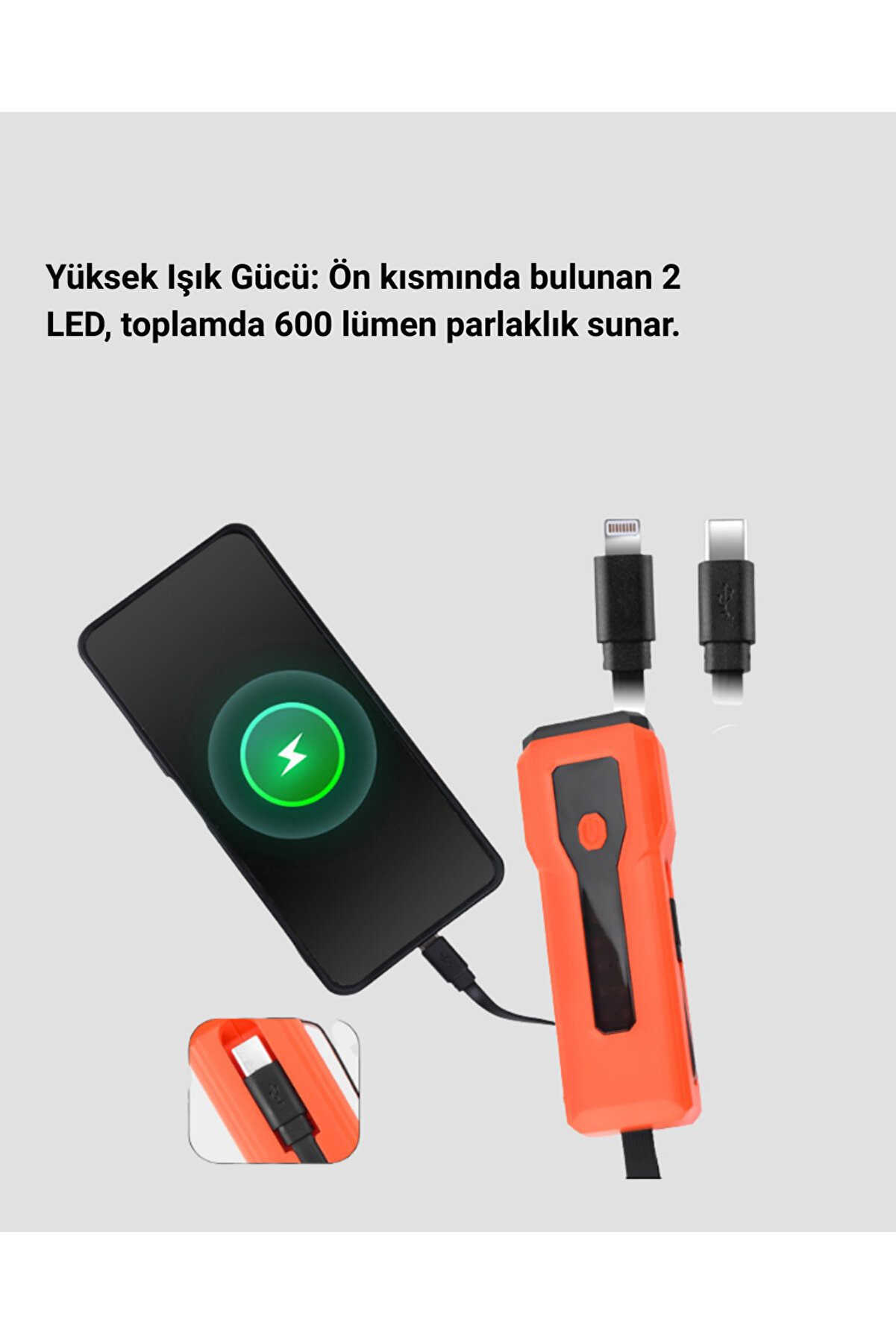 Toganshop 5000 Mah Bataryalı Bi̇si̇klet Farı Cob &Ccedil;akar &Ccedil;ok Fonksi̇yonlu