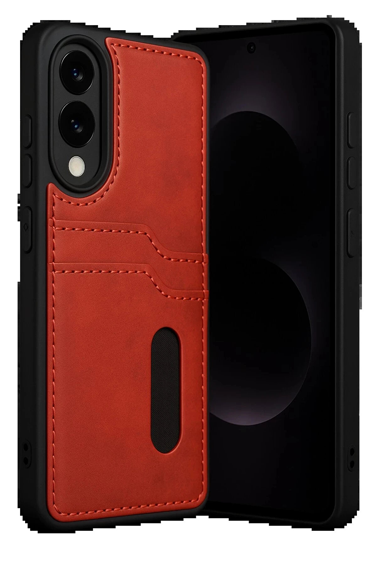 Buti̇k Samsung Galaxy S25 Edge Sara Kartvi̇zi̇tli̇ Deri̇ Kılıf - Kırmızı-(5796)