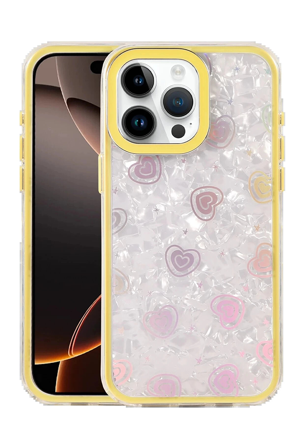 Buti̇k Apple İphone 15 Pro Max Lumi̇ Desenli̇ Kapak - Sarı-(5796)