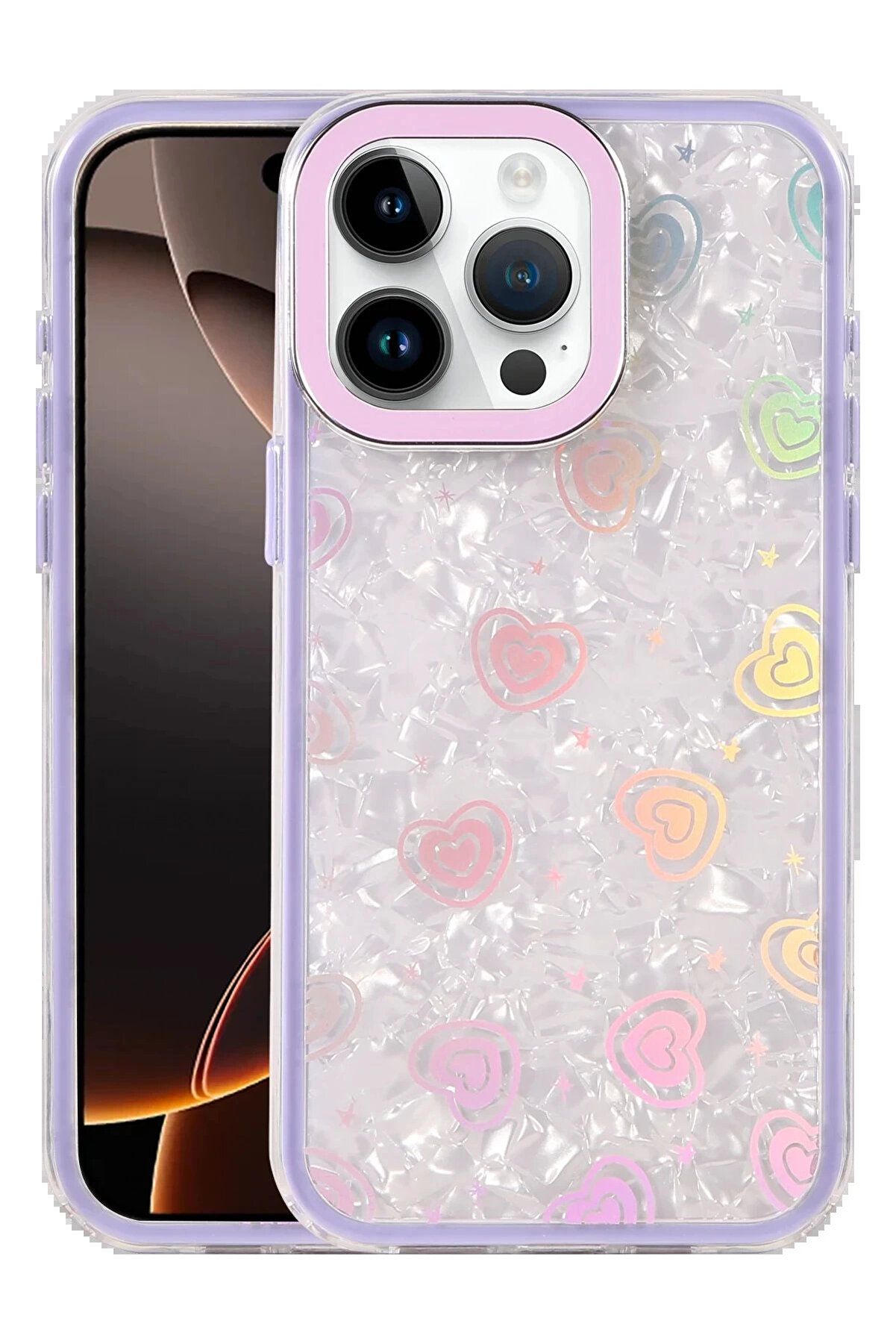 Buti̇k Apple İphone 14 Pro Max Lumi̇ Desenli̇ Kapak - Mor-(5796)