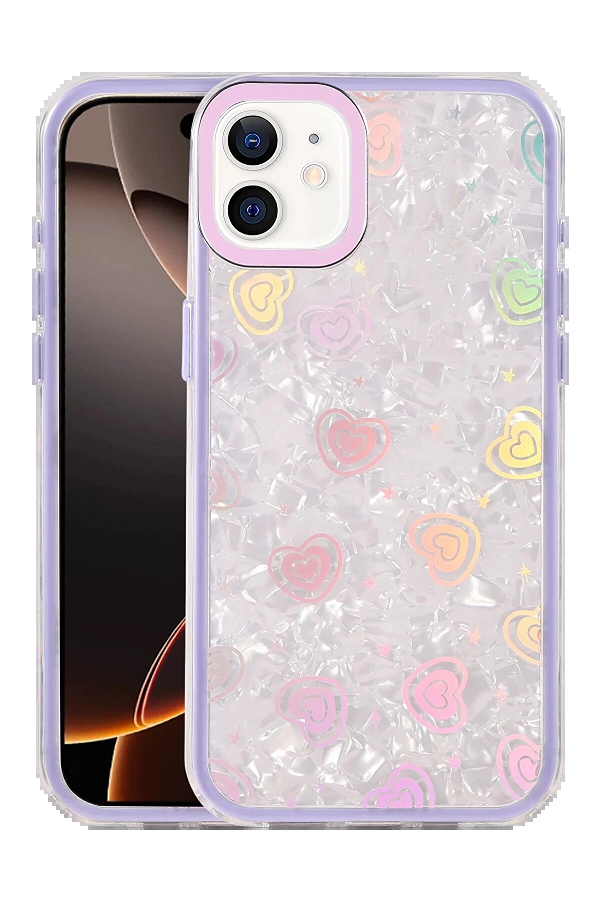 Buti̇k Apple İphone 11 Lumi̇ Desenli̇ Kapak - Mor-(5796)