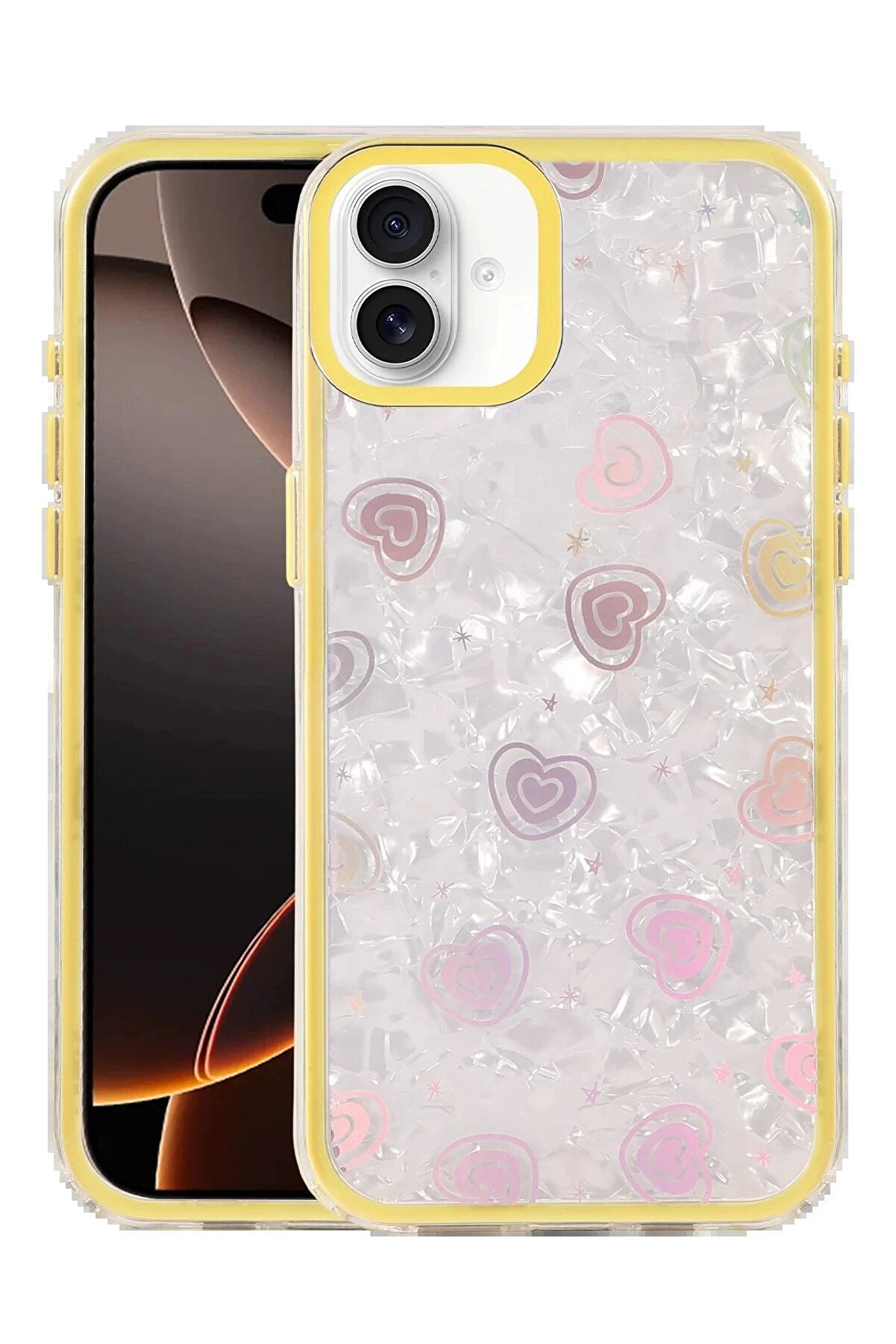 Buti̇k Apple İphone 16 Lumi̇ Desenli̇ Kapak - Sarı-(5796)