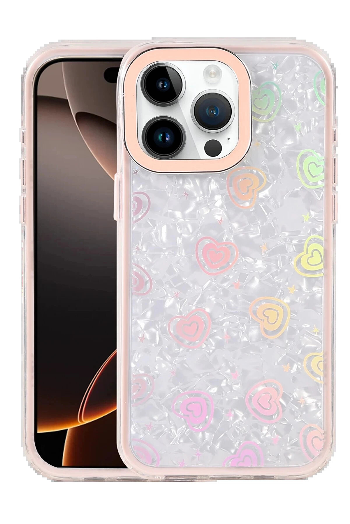 Buti̇k Apple İphone 14 Pro Max Lumi̇ Desenli̇ Kapak - Pembe-(5796)