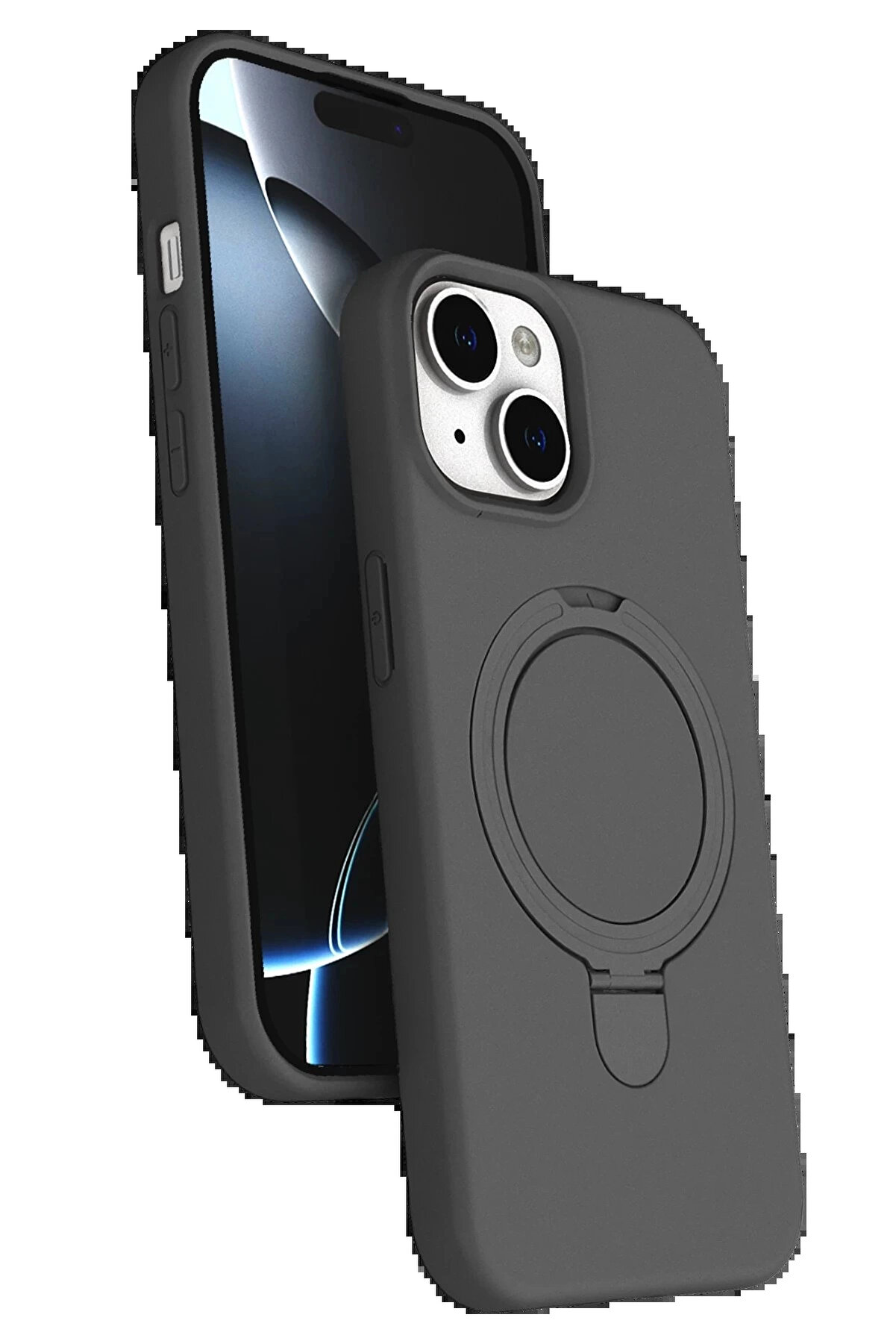 Buti̇k Apple İphone 15 Plus Regal Magsafe Standlı Kapak - Ti̇tan Gri̇-(5796)