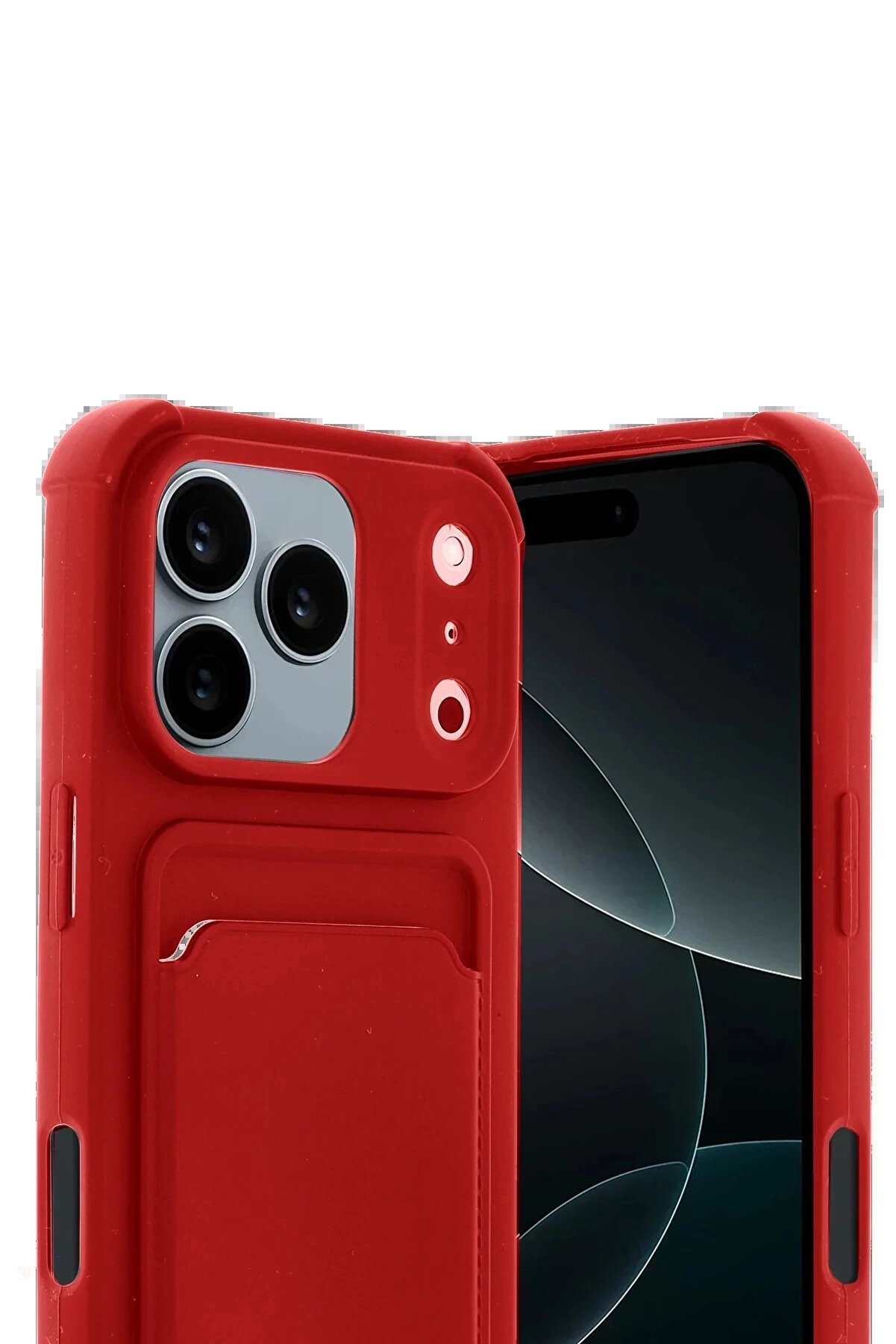 Buti̇k Apple İphone 17 Pro Kelvi̇n Kartvi̇zi̇tli̇ Si̇li̇kon - Kırmızı-(5796)