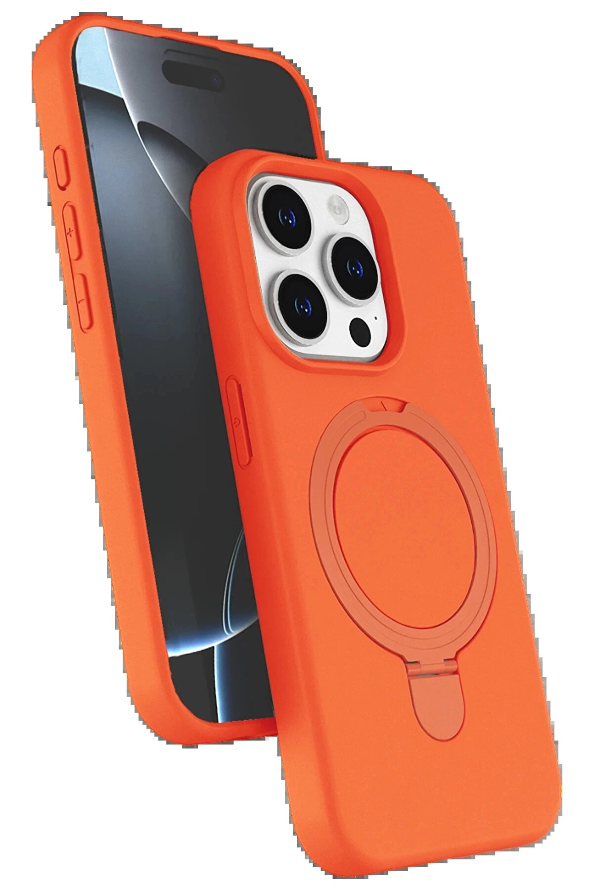 Buti̇k Apple İphone 14 Pro Max Regal Magsafe Standlı Kapak - Turuncu-(5796)