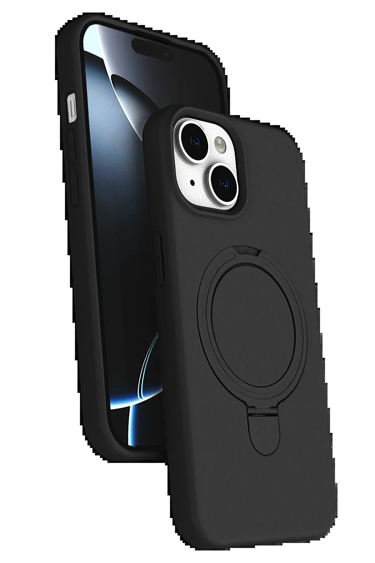 Buti̇k Apple İphone 15 Plus Regal Magsafe Standlı Kapak - Si̇yah-(5796)