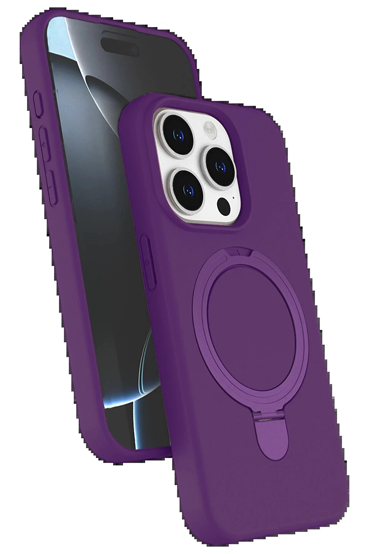 Buti̇k Apple İphone 15 Pro Max Regal Magsafe Standlı Kapak - Deri̇n Mor-(5796)