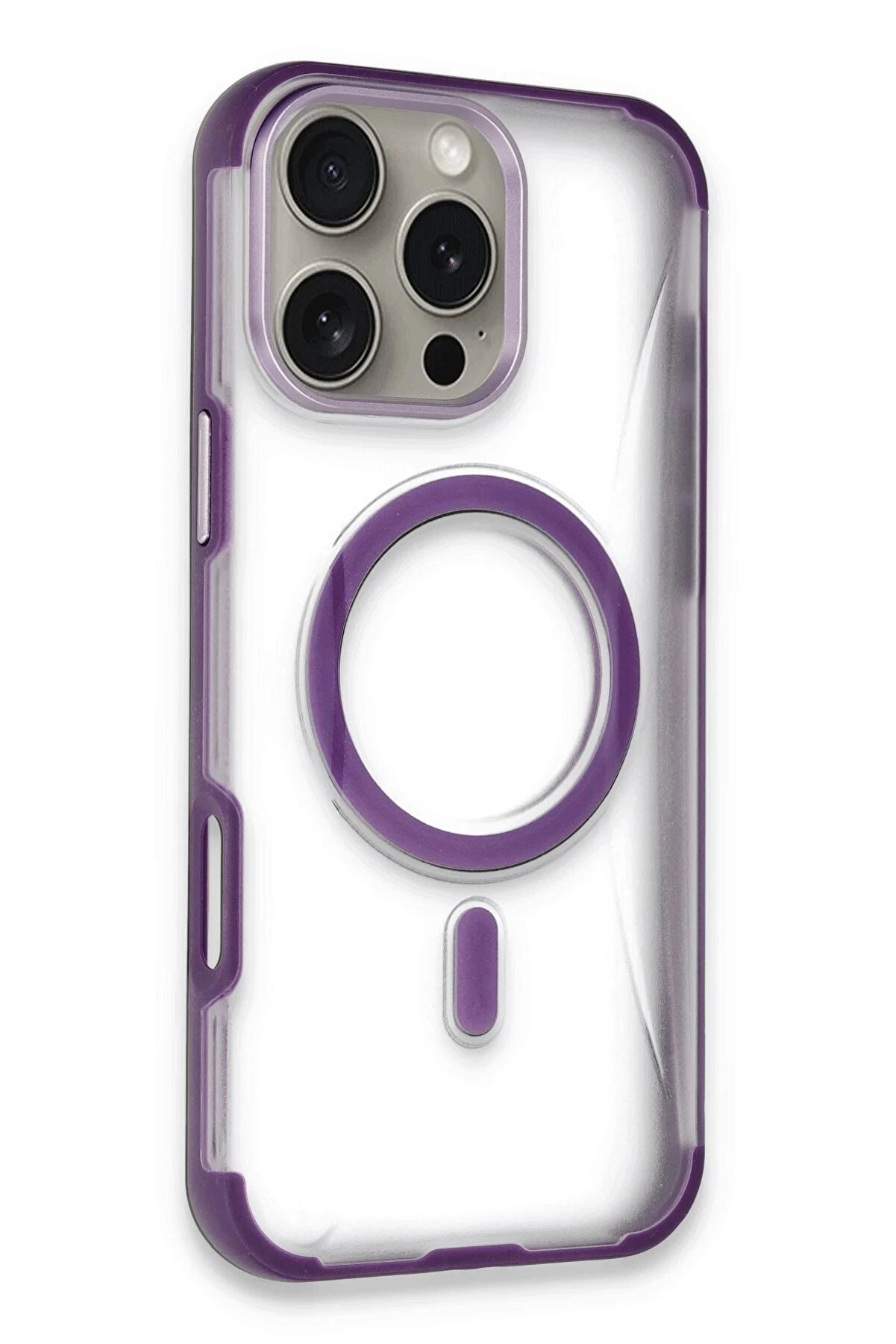 Buti̇k İphone 14 Pro Max Hi̇lton Magsafe Kapak - Deri̇n Mor-(5796)