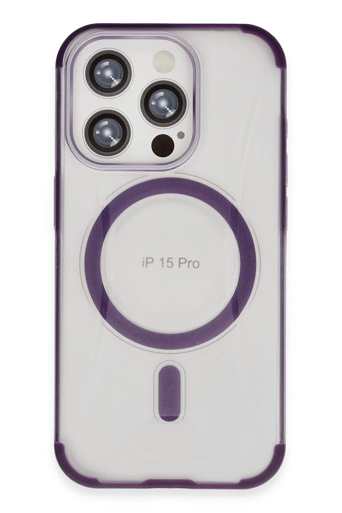 Buti̇k İphone 15 Pro Hi̇lton Magsafe Kapak - Deri̇n Mor-(5796)