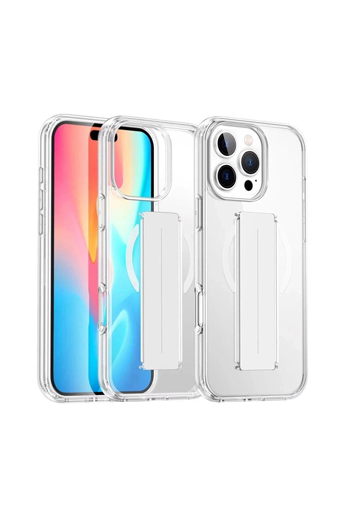 Buti̇k İphone 16 Pro Kılıf Alfa Magsafe Standlı Kapak - Şeffaf-(5796)