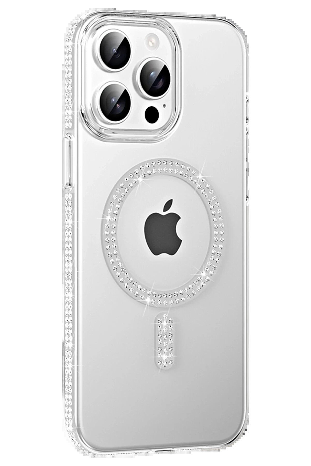 Buti̇k Apple İphone 15 Pro Move Taşlı Magsafe Kapak - Natural Grey-(5796)