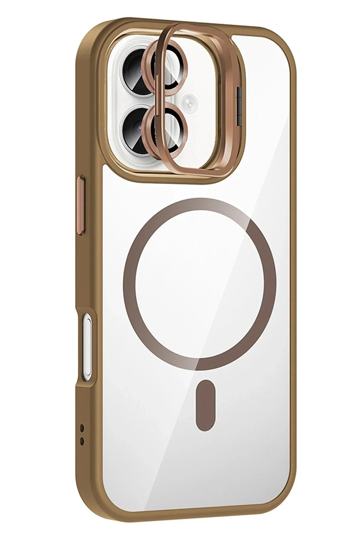 Buti̇k Apple İphone 16 Remi̇m Lensli̇ Magsafe Standlı Kapak - Kahverengi̇-(5796)
