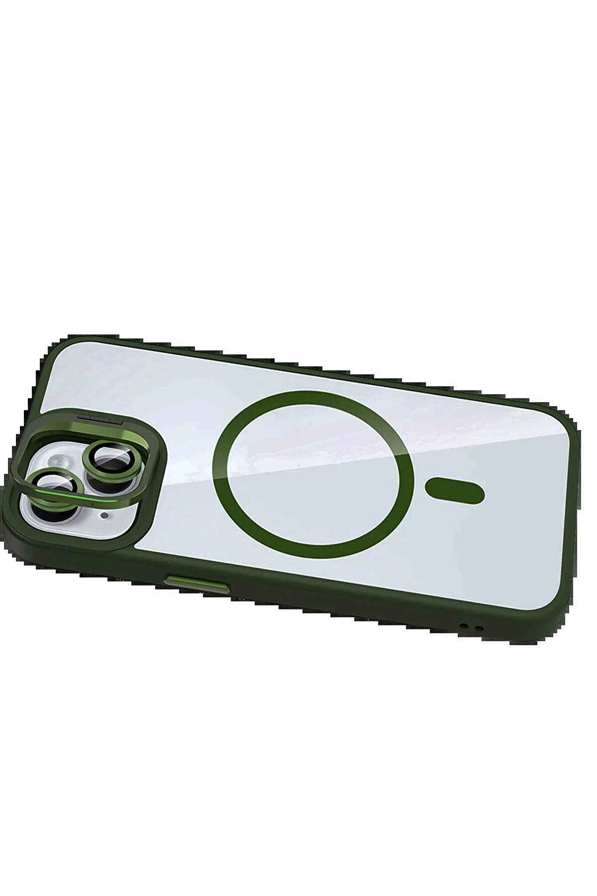 Buti̇k Apple İphone 15 Plus Remi̇m Lensli̇ Magsafe Standlı Kapak - Koyu Yeşi̇l-(5796)