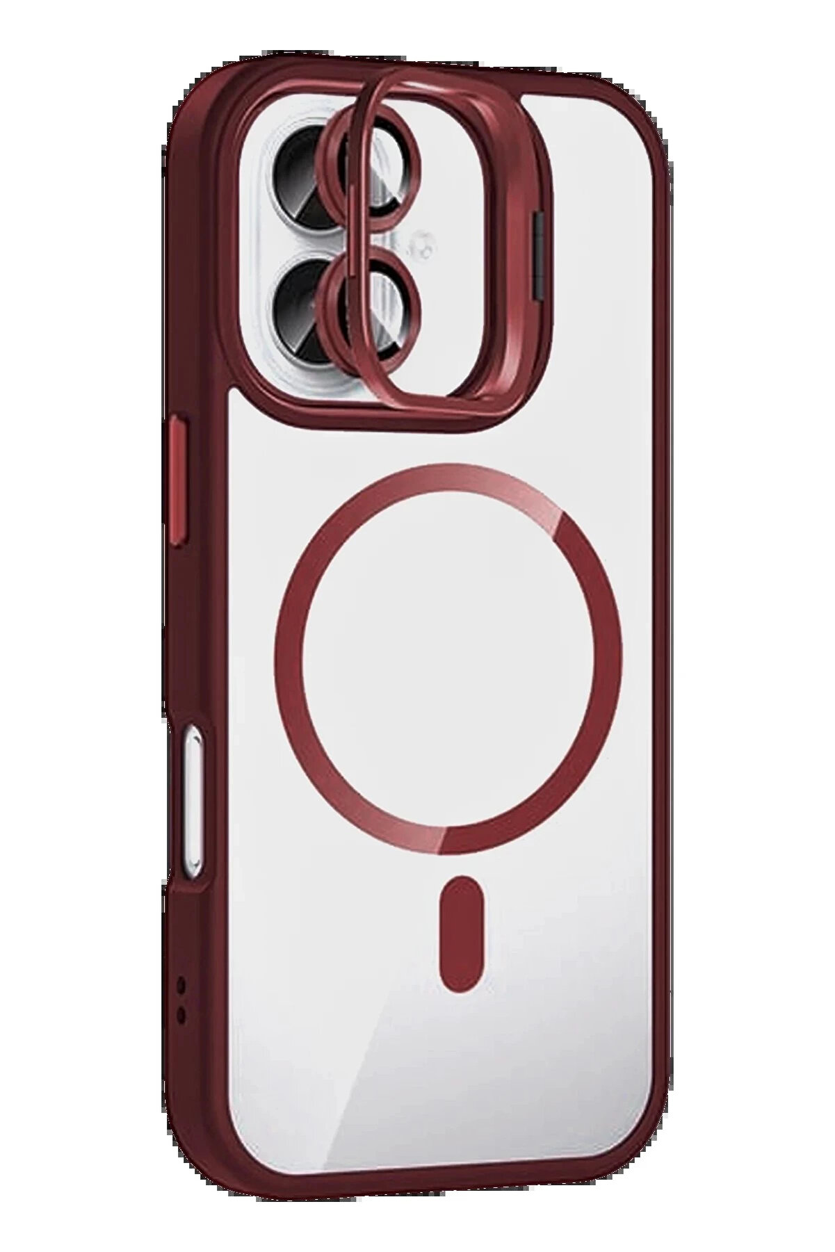 Buti̇k Apple İphone 16 Plus Remi̇m Lensli̇ Magsafe Standlı Kapak - Bordo-(5796)