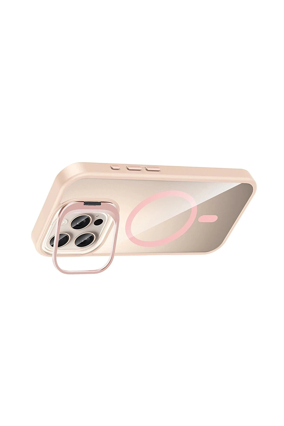 Buti̇k Apple İphone 16 Pro Max Remi̇m Lensli̇ Magsafe Standlı Kapak - Pembe-(5796)