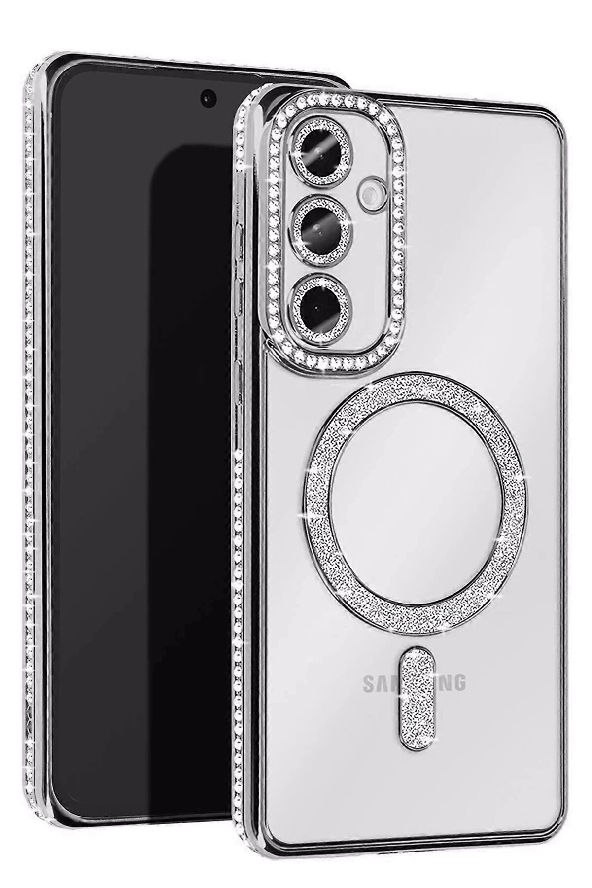 Buti̇k Samsung Galaxy A35 5G Joke Si̇mli̇ Magneti̇csafe Kılıf - G&uuml;m&uuml;ş-(5796)