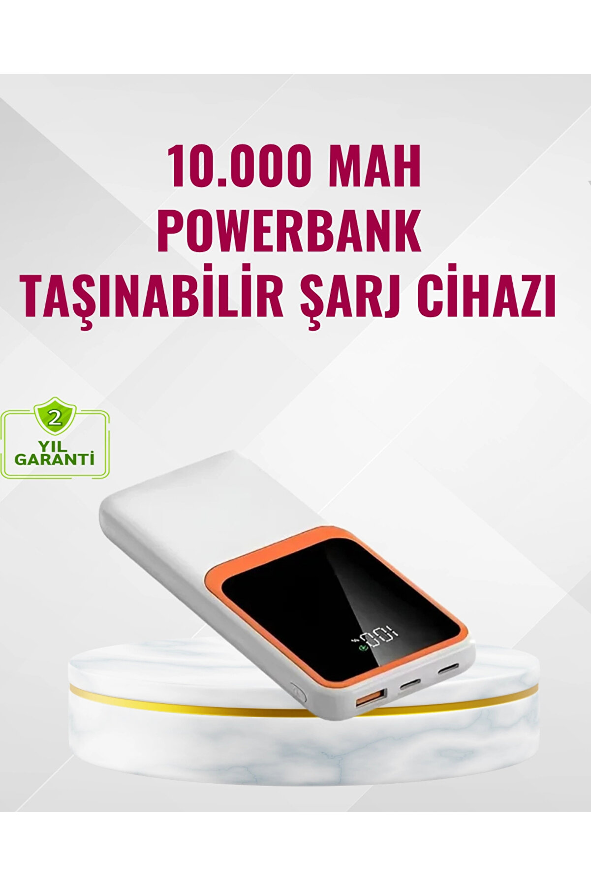 Buti̇k Powerbank 10000 Mah &ndash; &Ccedil;i̇ft Usb &Ccedil;ıkışlı Type-C Gi̇ri̇şli̇ Şık Beyaz Tasarım