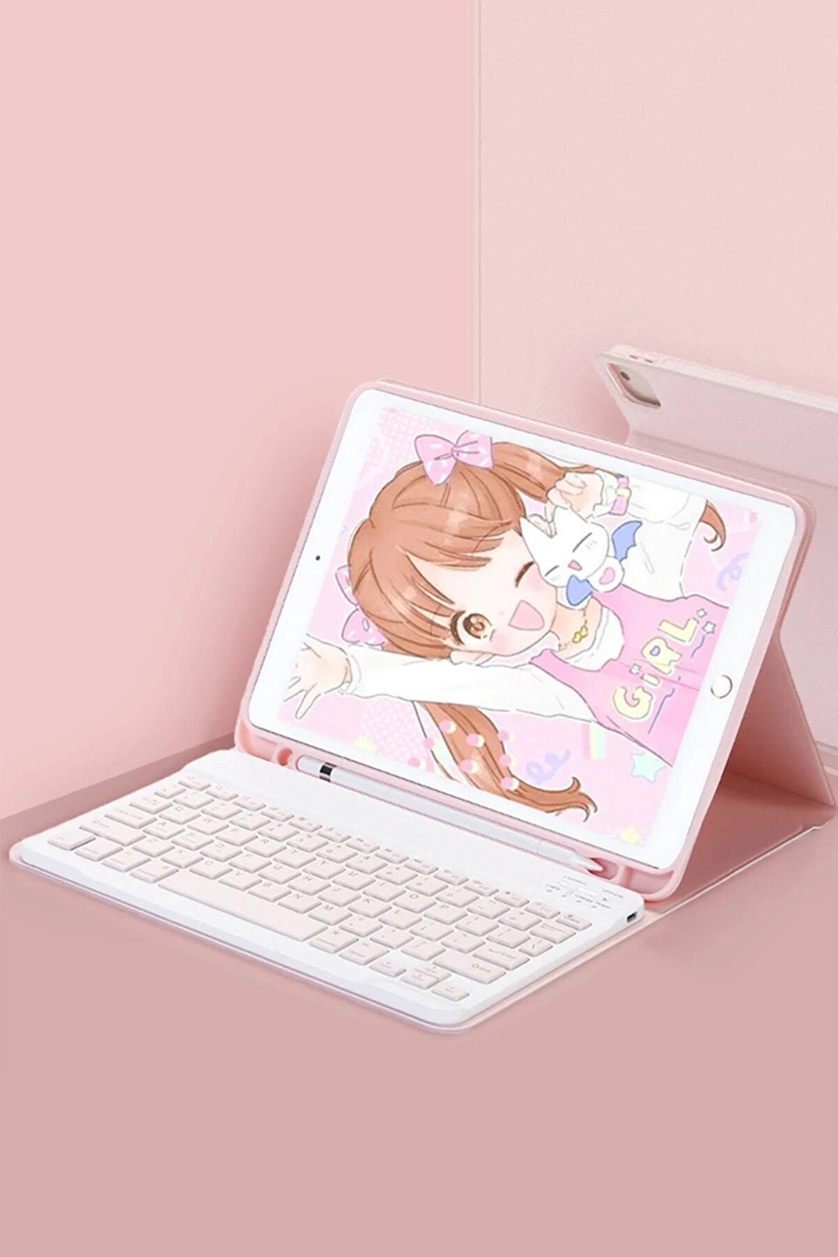 Nerede Bulurum Xi̇aomi̇ Pad 6 Kılıf Kc01 Smart Klavyeli̇ Tablet Kılıfı - Pembe-(5796)