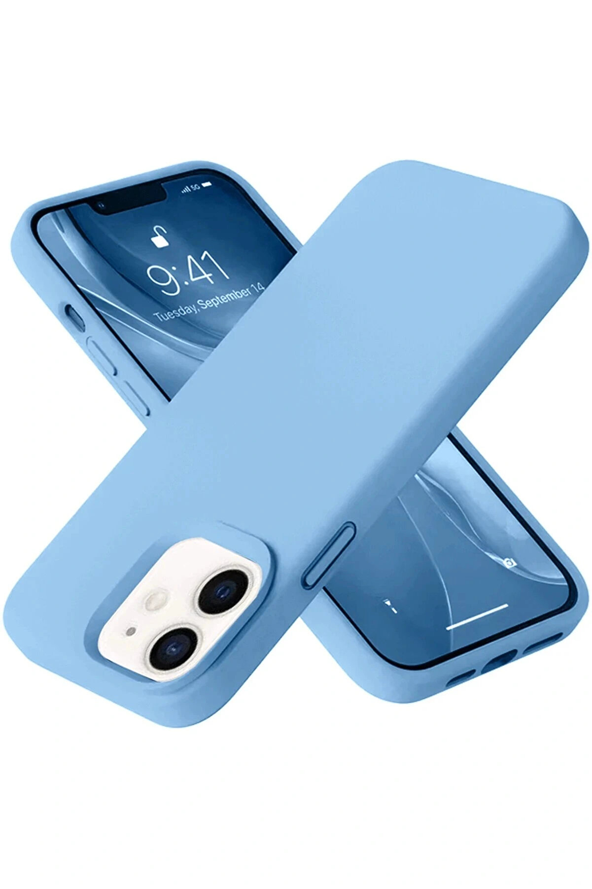 Buti̇k İphone 12 Kılıf Nano İ&ccedil;i̇ Kadi̇fe Si̇li̇kon - Mavi̇-(5796)