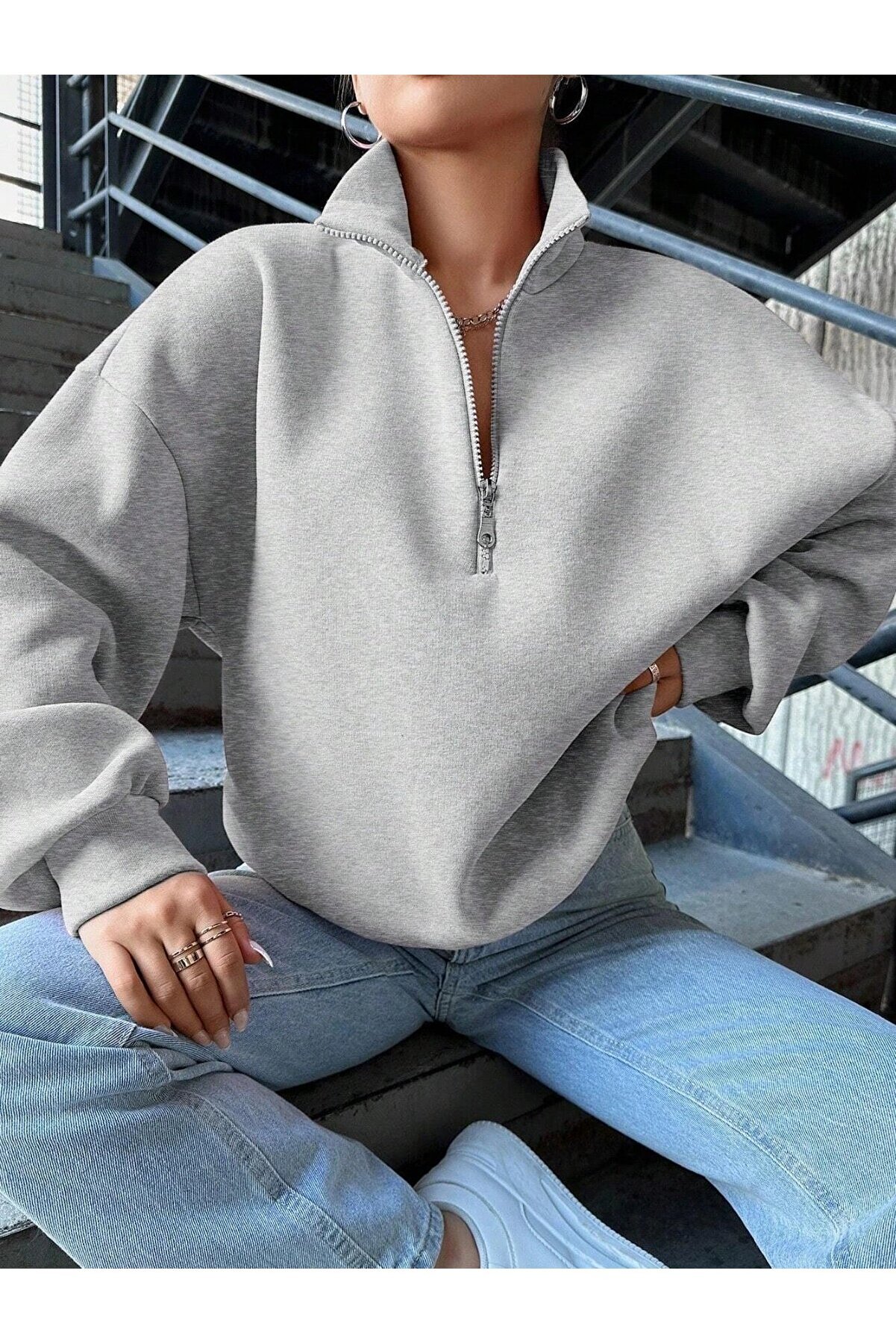 Ethab Ti̇caret 3 İpli̇k Şardonlu Yarım Fermuarlı Sweatshi̇rt Gri̇