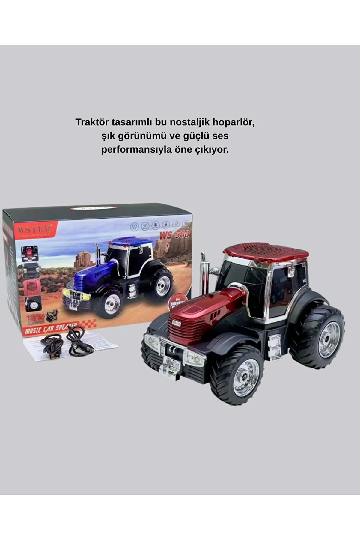 Buti̇k Bluetooth Nostalji̇k Trakt&ouml;r Hoparl&ouml;r Led Işıklı 12W G&uuml;&ccedil;l&uuml; Ses