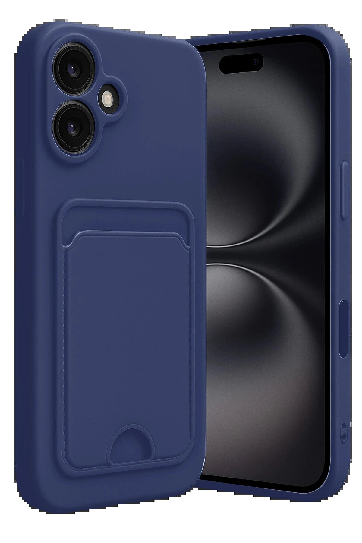 Buti̇k İphone 16 Kılıf Kelvi̇n Kartvi̇zi̇tli̇ Si̇li̇kon - Laci̇vert-(5796)