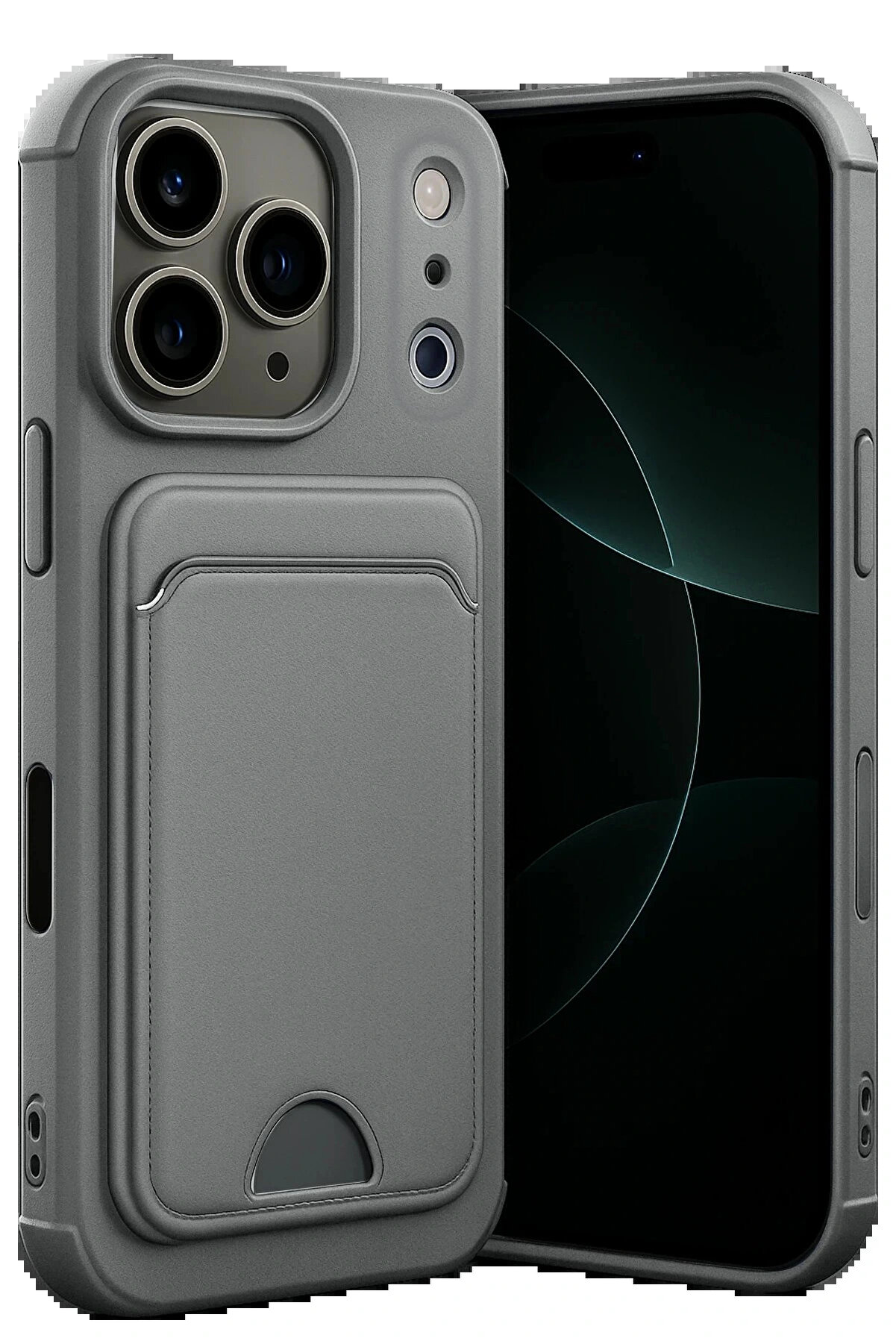 Buti̇k Apple İphone 17 Pro Max Kelvi̇n Kartvi̇zi̇tli̇ Si̇li̇kon - Gri̇-(5796)