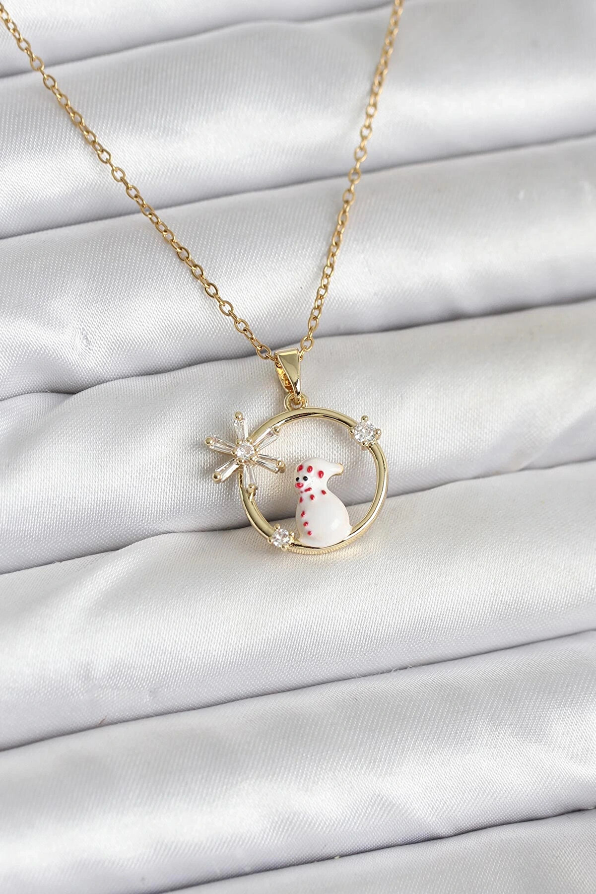 Hulyomer Hub 316L &Ccedil;eli̇k Zi̇nci̇r Gold Zi̇rkon Taşlı Yılbaşı Temalı Kadın Kolye