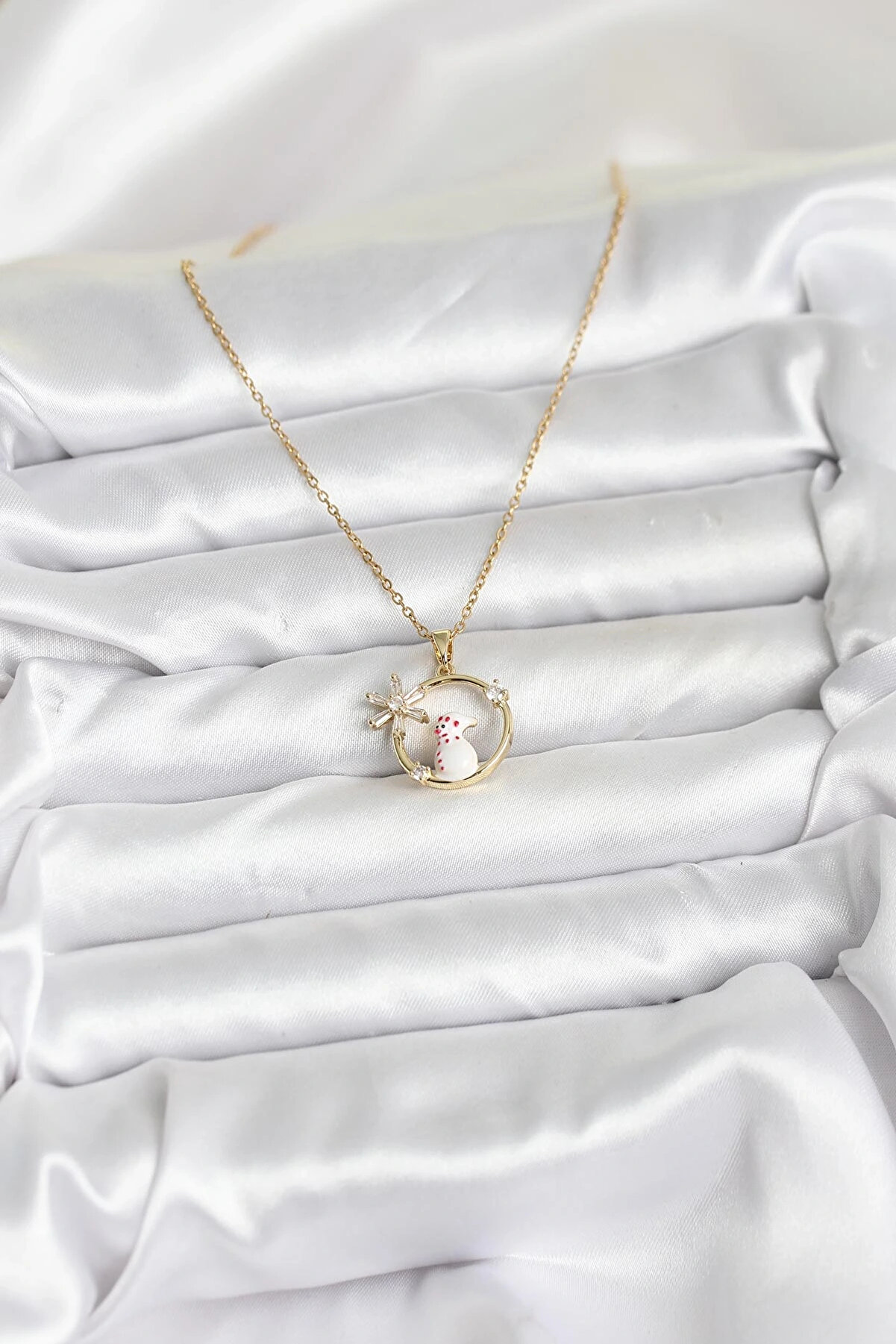 Hulyomer Hub 316L &Ccedil;eli̇k Zi̇nci̇r Gold Zi̇rkon Taşlı Yılbaşı Temalı Kadın Kolye