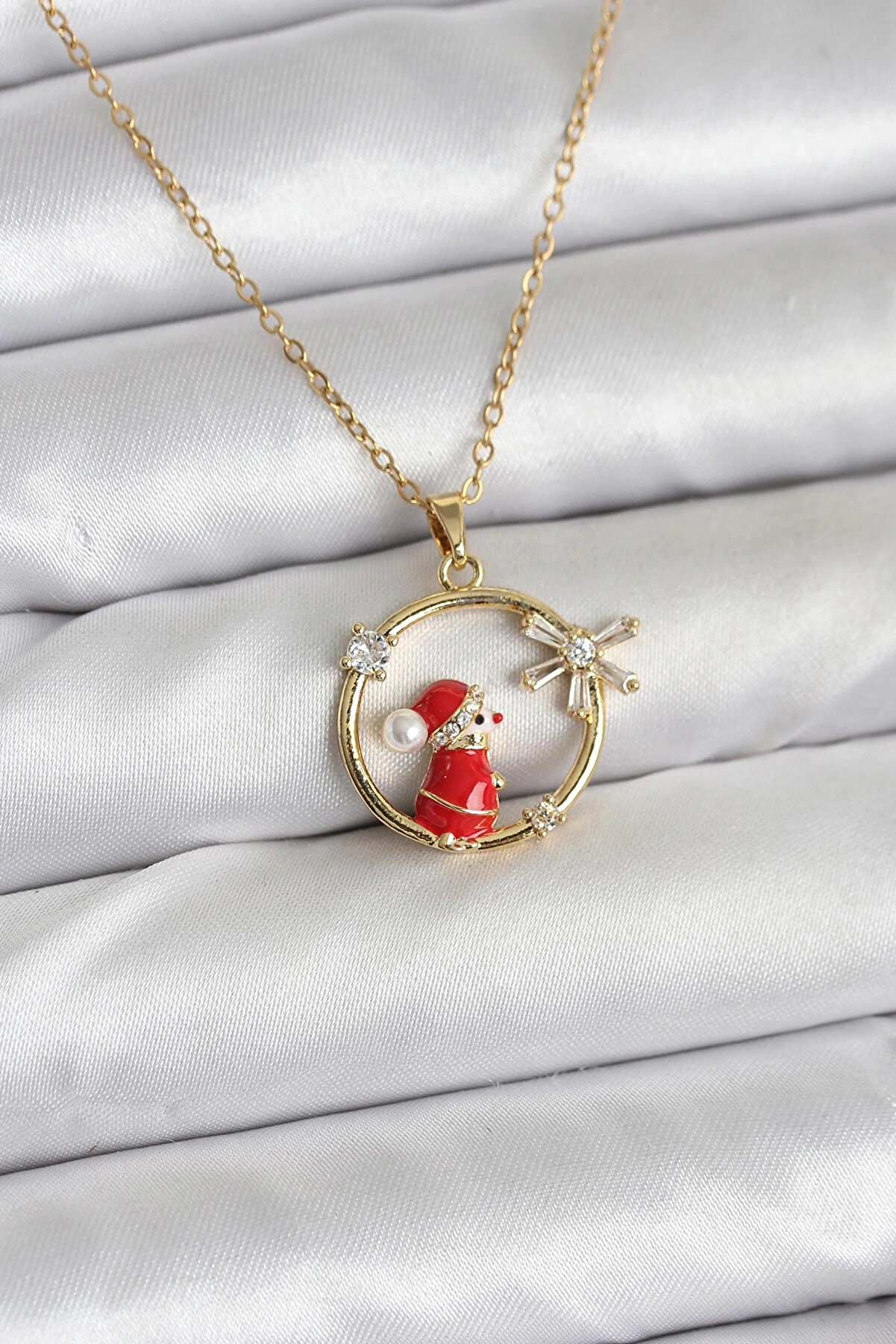 Hulyomer Hub 316L &Ccedil;eli̇k Zi̇nci̇r Gold Zi̇rkon Taşlı Yılbaşı Tema Kadın Kolye