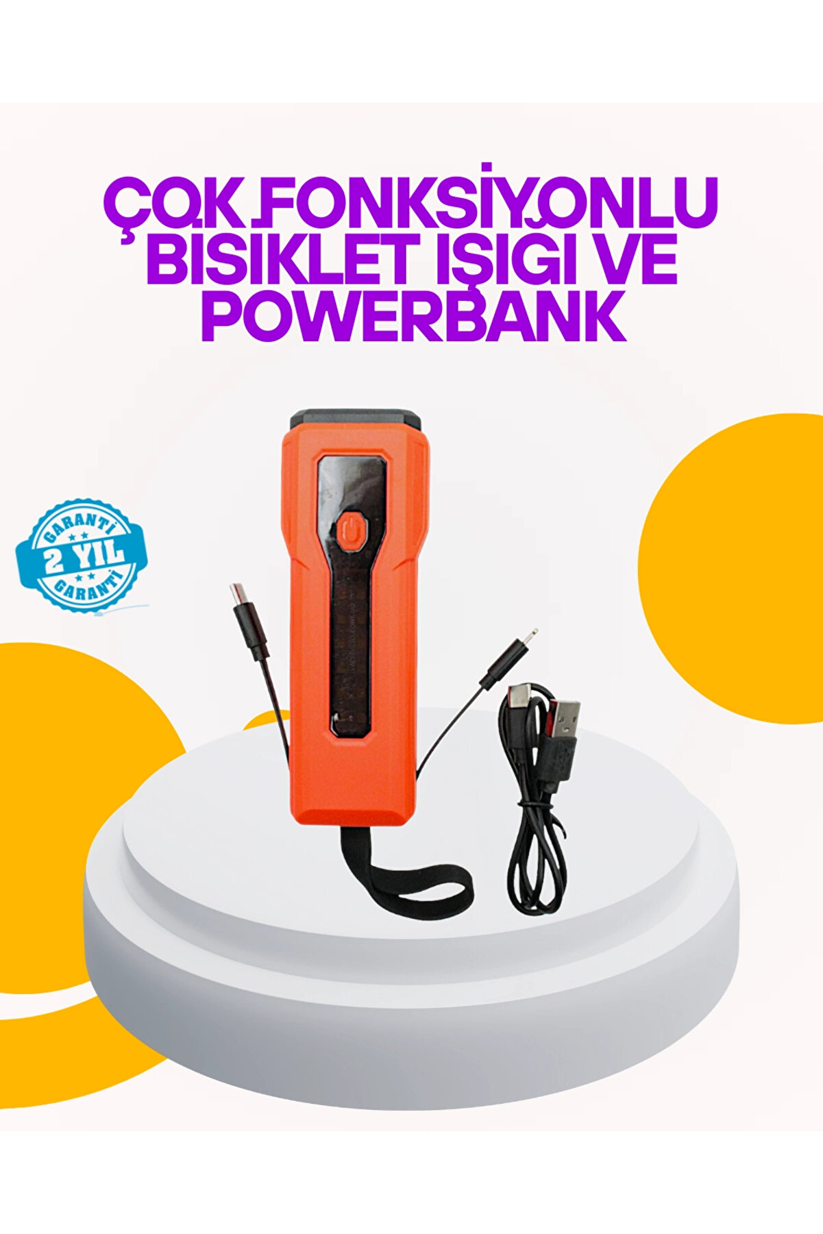 Teknodayım Su Ge&ccedil;i̇rmez Bi̇si̇klet Işığı 5000 Mah Powerbankli̇ &Ouml;n Far