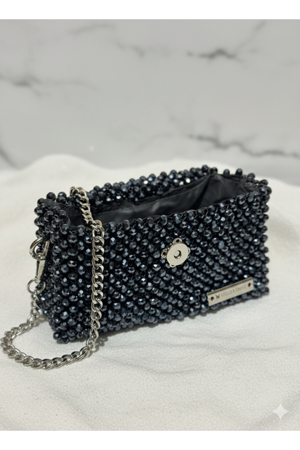 Ateli̇er Emi̇ne Moonstone Charcoal Creme – Özel Üreti̇m Kri̇stal Çanta