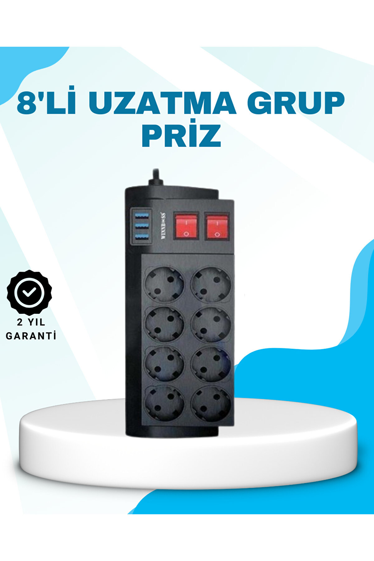 Shopwave Isıya Dayanıklı Termal Akım Korumalı 8 Li̇ Pri̇z Ve 3 Usb Gi̇ri̇şli̇ Uzatma Kablosu