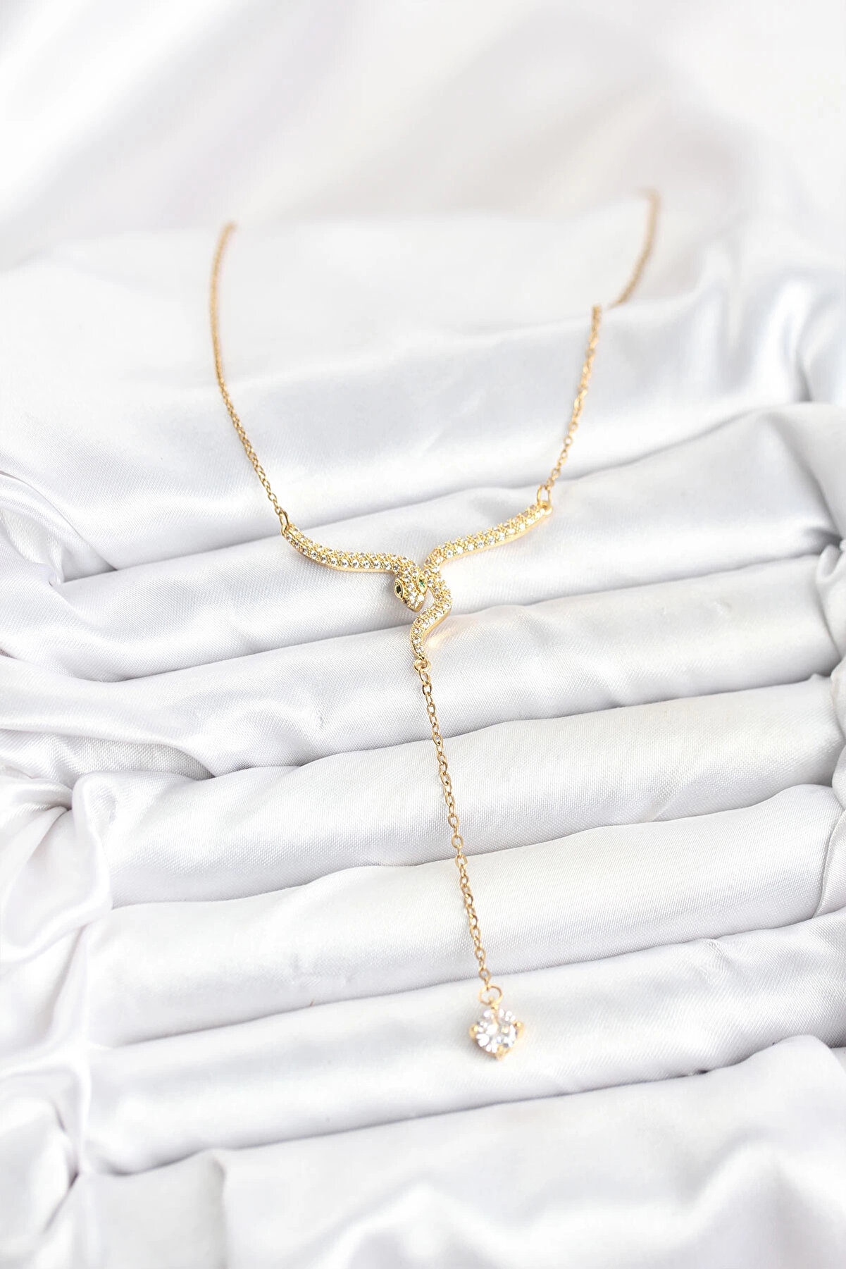 Buti̇k 316L &Ccedil;eli̇k Zi̇nci̇r Gold Renk Yılan Model Y Kolye