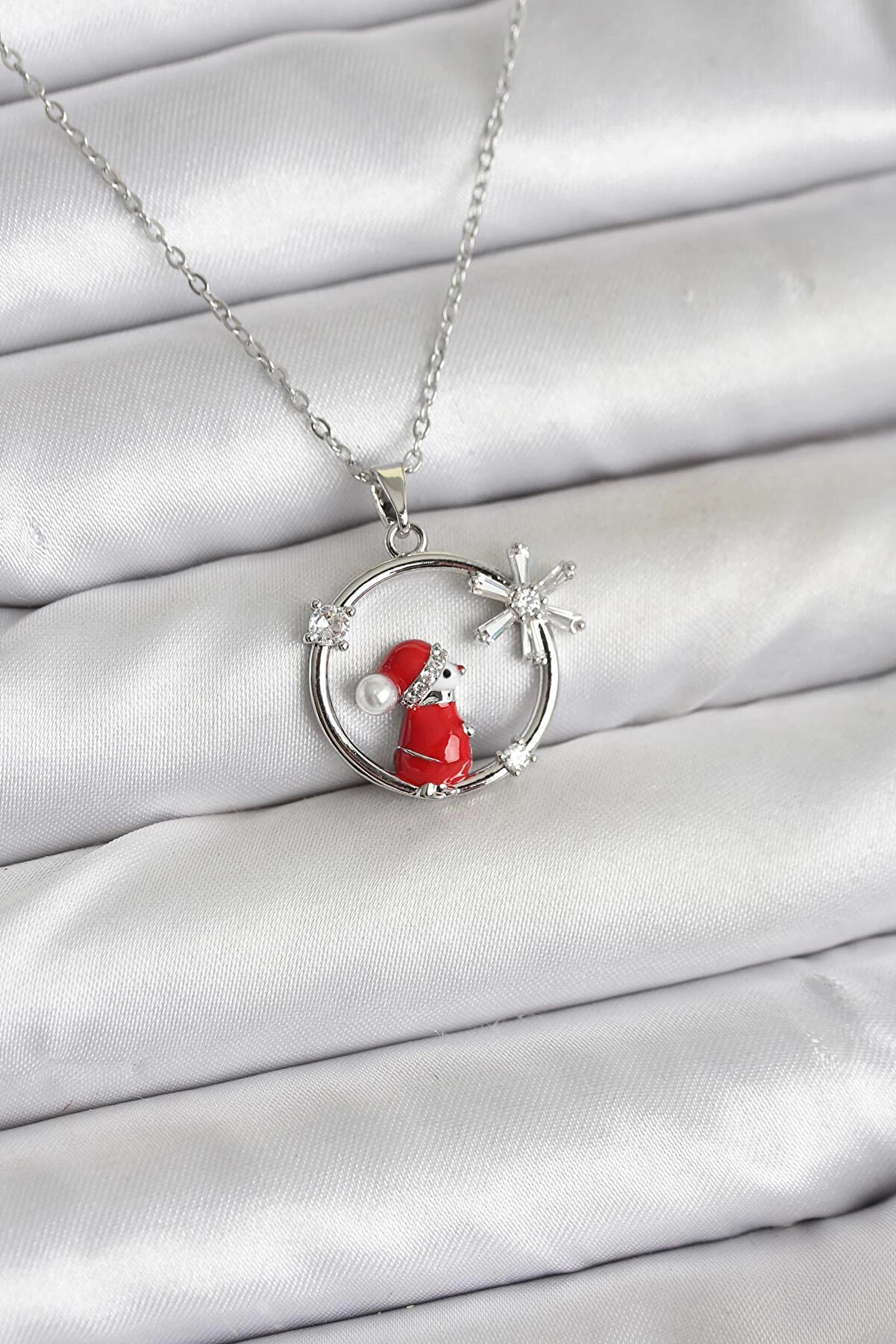 Buti̇k 316L &Ccedil;eli̇k Zi̇nci̇r G&uuml;m&uuml;ş Zi̇rkon Taşlı Yılbaşı Tema Kadın Kolye