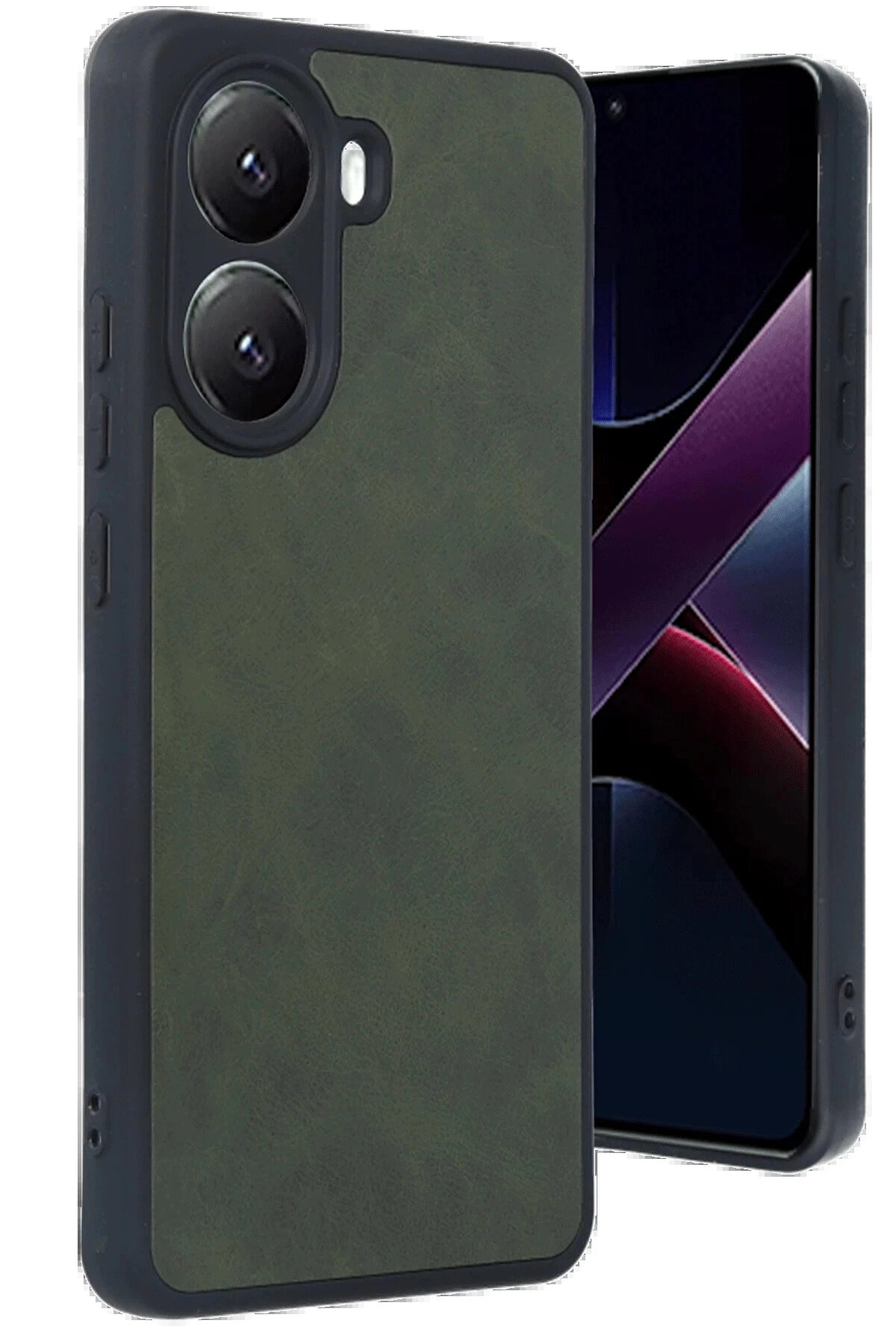 Buti̇k Xi̇aomi̇ Poco X7 Pro Kılıf Aras Deri̇ Kapak - Koyu Yeşi̇l-(5796)