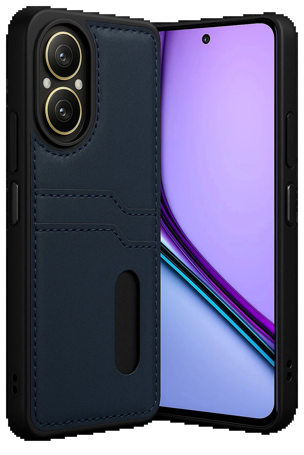 Buti̇k Realme 12 Li̇te Kılıf Sara Kartvi̇zi̇tli̇ Deri̇ Kılıf - Laci̇vert-(5796)