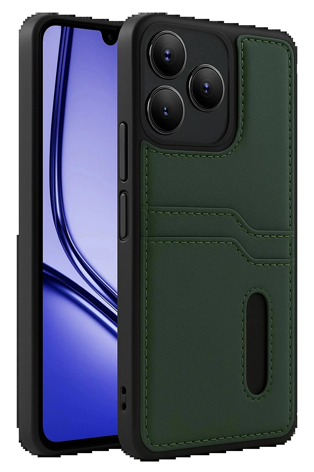 Buti̇k Realme Note 50 4G Kılıf Sara Kartvi̇zi̇tli̇ Deri̇ Kılıf - Koyu Yeşi̇l-(5796)