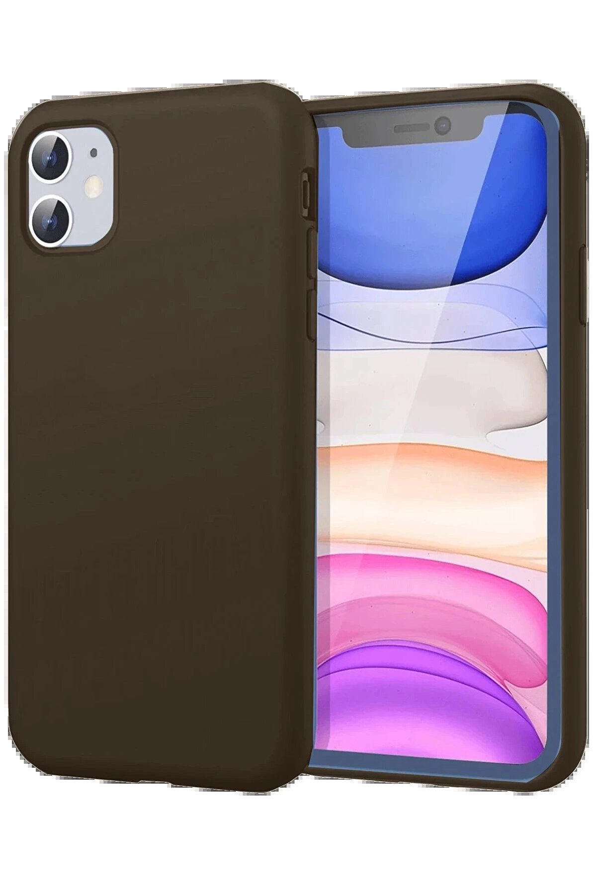 Buti̇k İphone 11 Kılıf Fi̇rst Si̇li̇kon - Kahverengi̇-(5796)