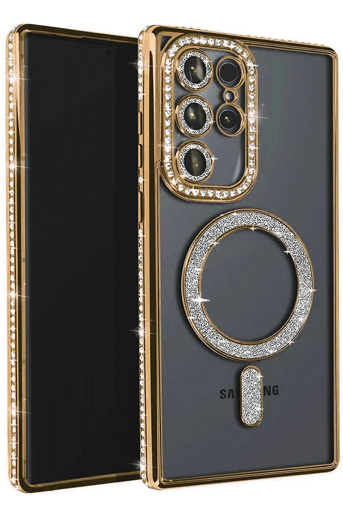 Buti̇k Samsung Galaxy S23 Ultra Joke Si̇mli̇ Magneti̇csafe Kılıf - Gold-(5796)