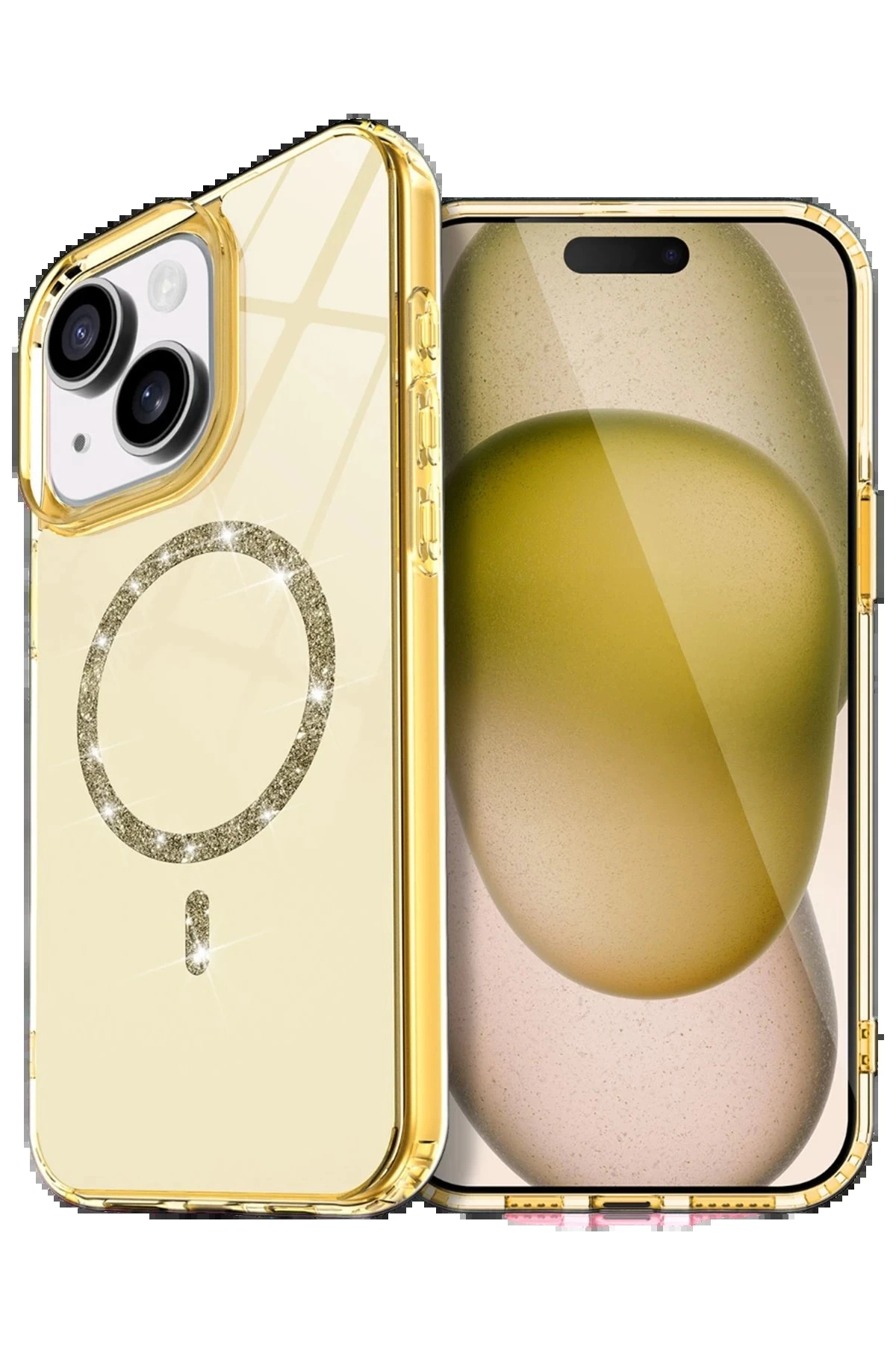 Buti̇k Apple İphone 15 Plus Li̇ve Di̇amond Magsafe Kapak - Sarı-(5796)