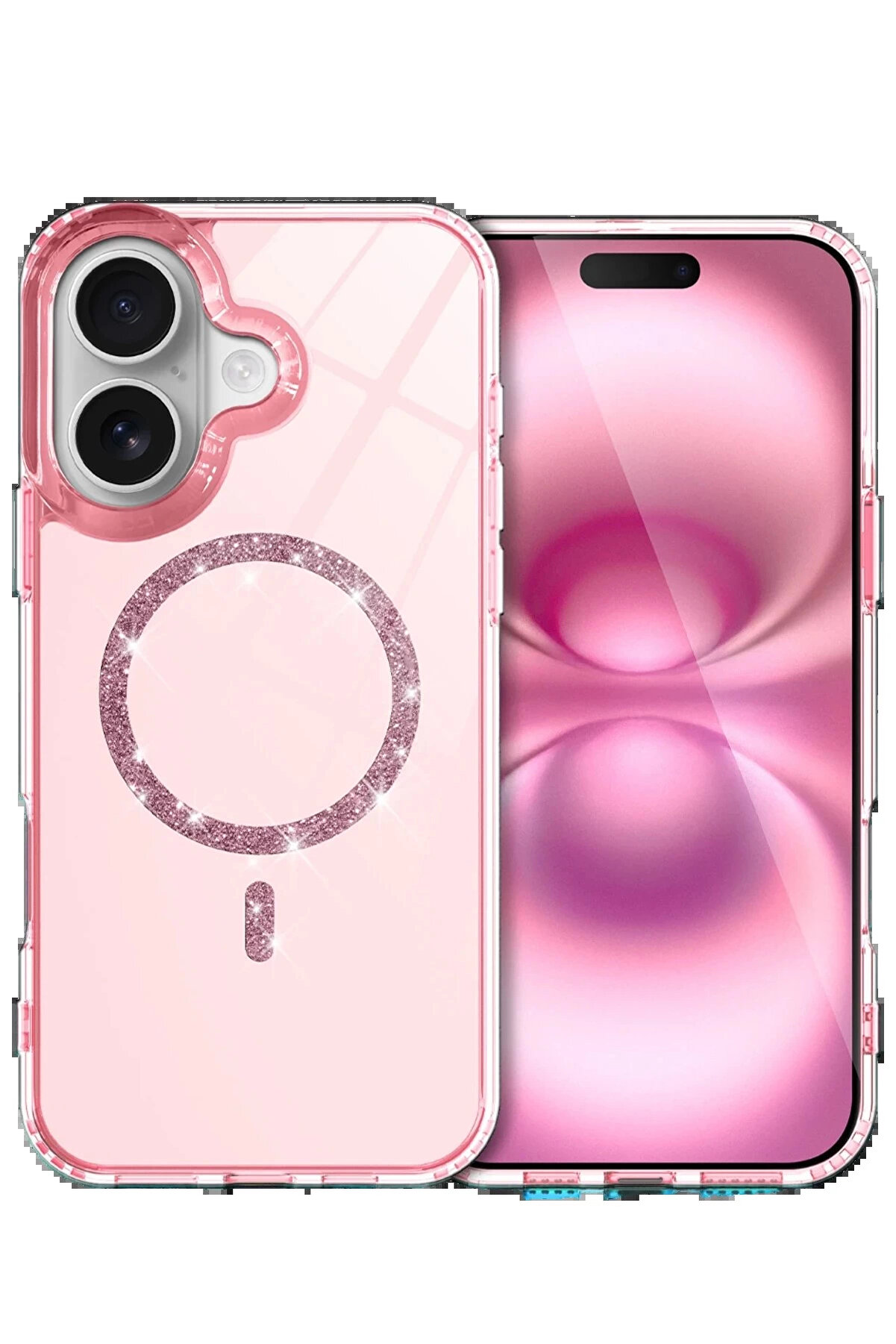 Buti̇k Apple İphone 16 Li̇ve Di̇amond Magsafe Kapak - Pembe-(5796)