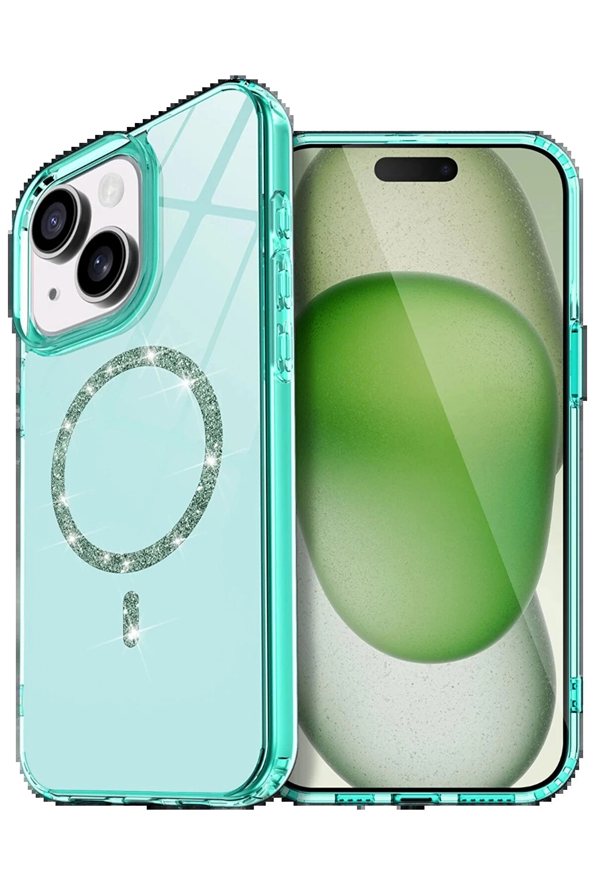 Buti̇k Apple İphone 15 Plus Li̇ve Di̇amond Magsafe Kapak - Yeşi̇l-(5796)