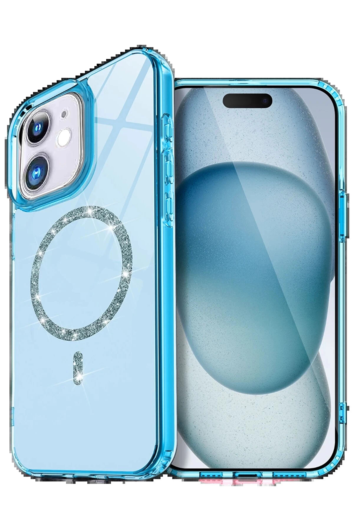 Buti̇k Apple İphone 11 Li̇ve Di̇amond Magsafe Kapak - Mavi̇-(5796)