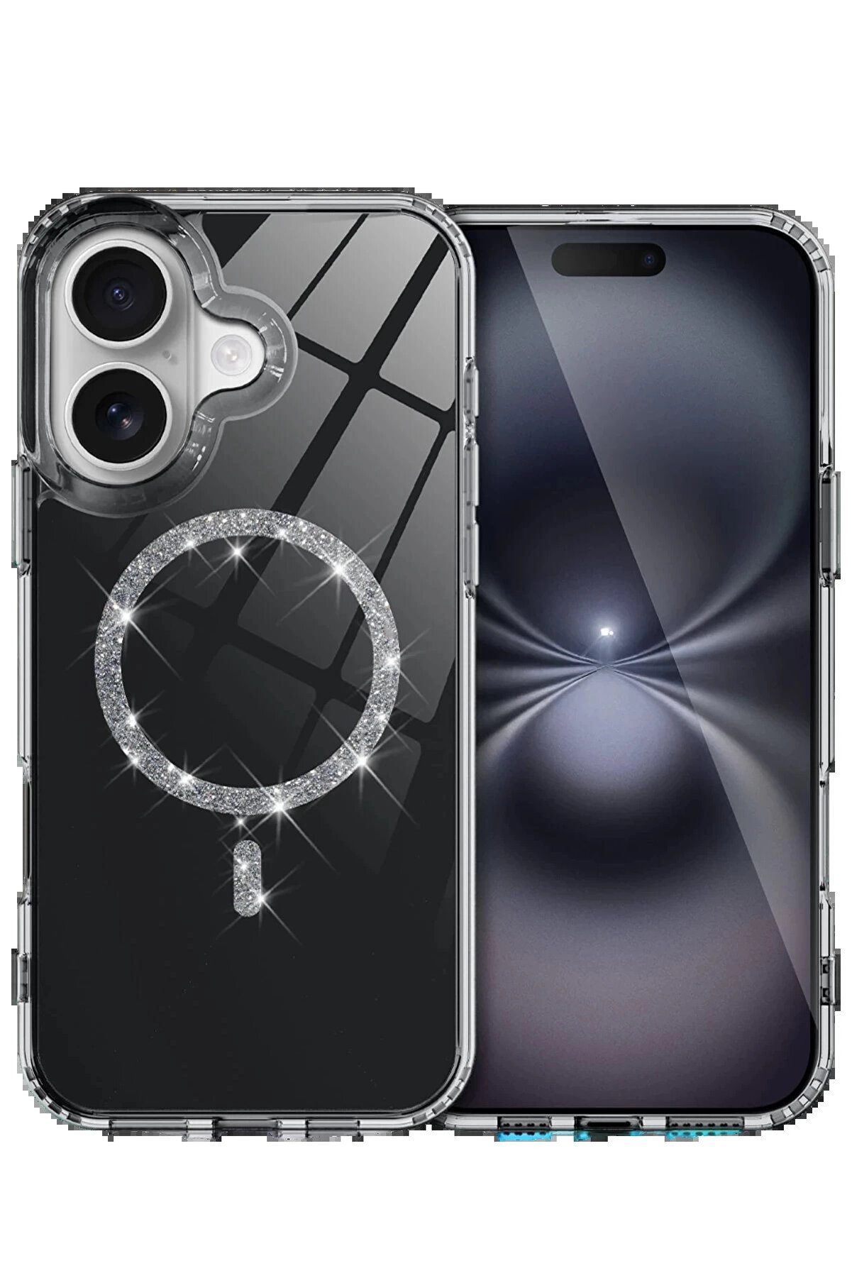 Buti̇k Apple İphone 16 Plus Li̇ve Di̇amond Magsafe Kapak - Si̇yah-(5796)