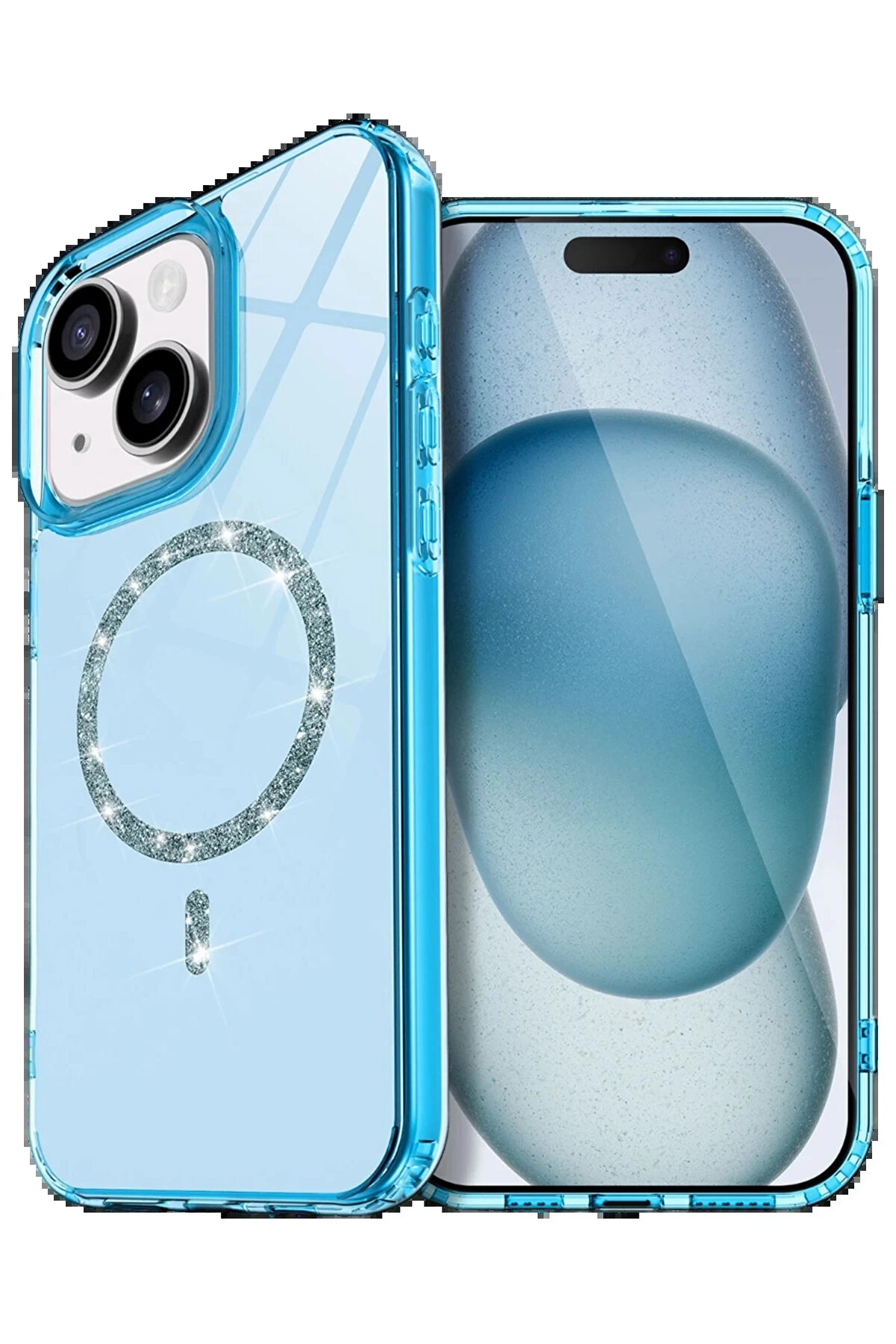 Buti̇k Apple İphone 15 Li̇ve Di̇amond Magsafe Kapak - Mavi̇-(5796)