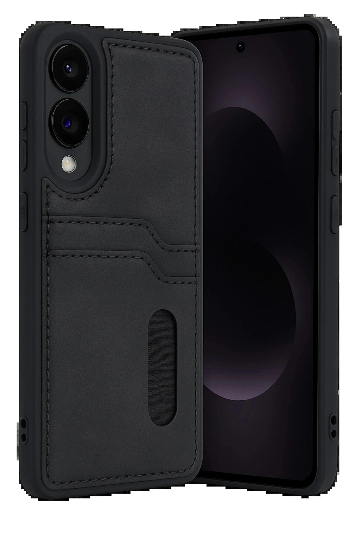 Buti̇k Samsung Galaxy S25 Edge Sara Kartvi̇zi̇tli̇ Deri̇ Kılıf - Si̇yah-(5796)