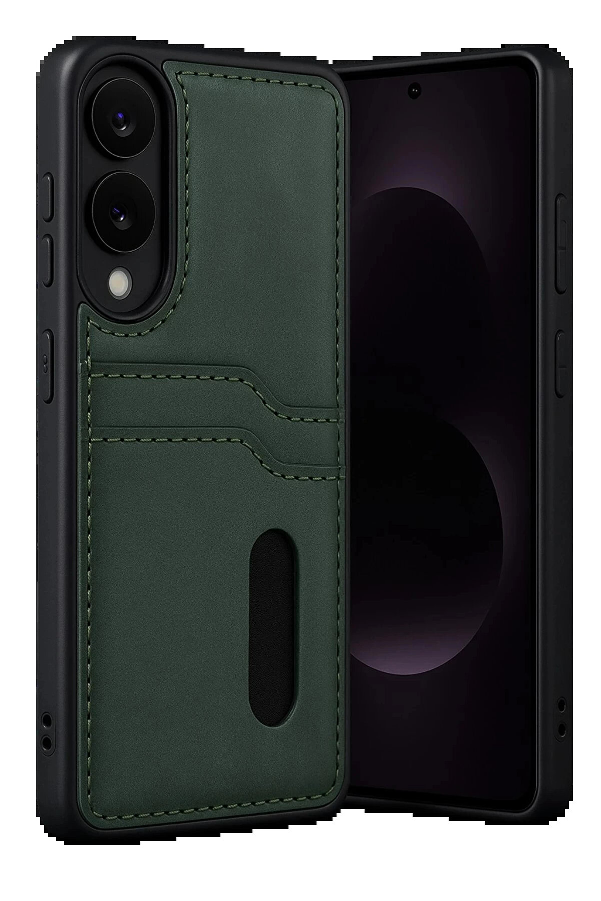 Buti̇k Samsung Galaxy S25 Edge Sara Kartvi̇zi̇tli̇ Deri̇ Kılıf - Koyu Yeşi̇l-(5796)