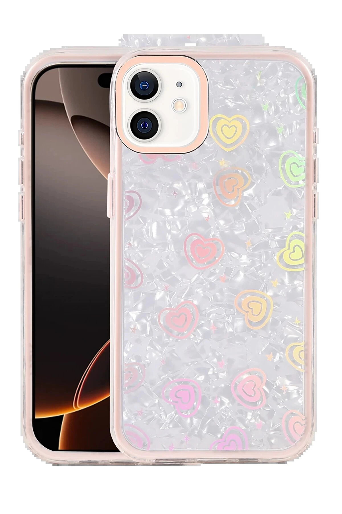 Buti̇k Apple İphone 11 Lumi̇ Desenli̇ Kapak - Pembe-(5796)